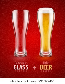 Beer in the glass and empty transparent goblet for drinks. Eps10 vector illustration.