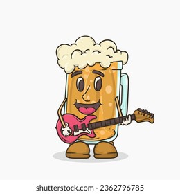 beer glass with face mascot playing guitar vector illustration