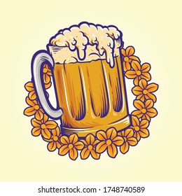 Beer Glass, flowers Summers Party October Fest Logo