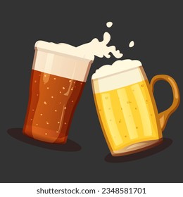 Beer glass with foam for bar on a dark background. Vector illustration EPS10.