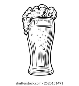 Beer glass with foam drawing, isolated, vector