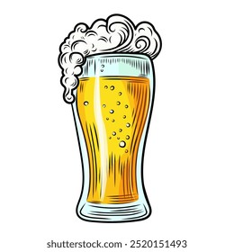 Beer glass with foam drawing, isolated, vector