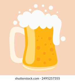 Beer glass with foam illustration on yellow background.