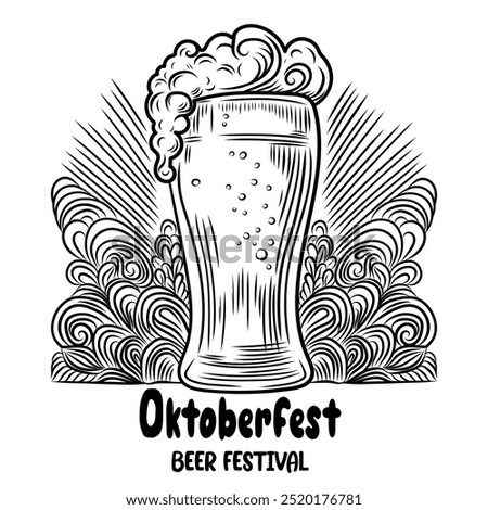 Beer glass with foam pattern, isolated, line art style, vector