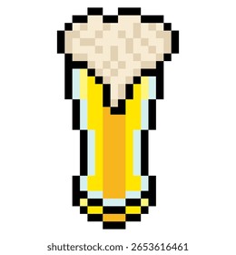 Vidro de cerveja com espuma em estilo pixel art
