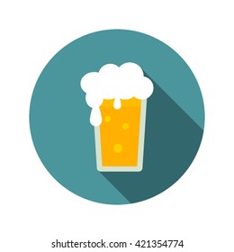 beer in a glass of glass with foam. Plane icon isolated with long shadow. Vector illustration