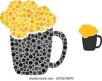 Beer glass foam vector collage of circle dots in variable sizes and color tinges. Circle dots are united into beer glass foam vector collage. Abstract vector illustration.