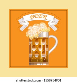 Beer glass with foaming beer and the inscription on top - Beer. Emblem, symbol, icon, sign. Vector illustration