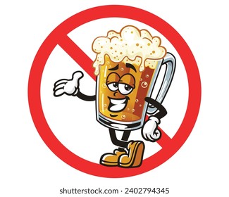 Beer Glass with forbidden sign circle  cartoon mascot illustration character vector clip art