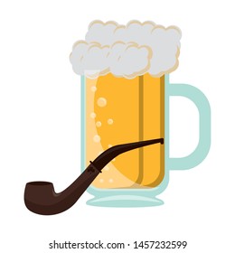 beer glass fresh alcoholic drink with tobacco pipe cartoon vector illustration graphic design