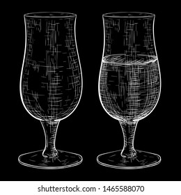 Beer glass. Full and empty set. Hand drawn sketch on black background. Vector illustration