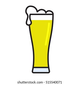 Beer glass full of beer foam on top. Simple vector icon.