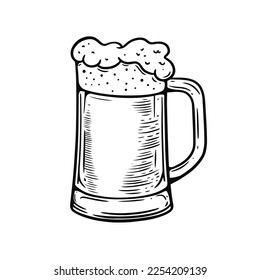 Beer glass hand drawn black color sketch style vector illustration isolated on white background.