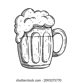 Beer in glass hand drawn sketch isolated on white background. Beer sketch elements vector illustration