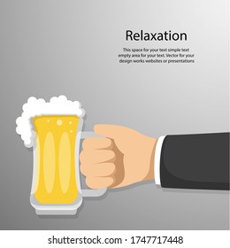 Beer glass in hand trendy simple flat style with empty space for your text. Business and finance concept vector  for your design work, presentation, website or others.