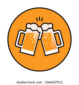 Beer Glass Happy Cheers with Circle Background Logo Icon Vector