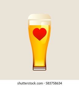 Beer glass with heart, vector illustration 