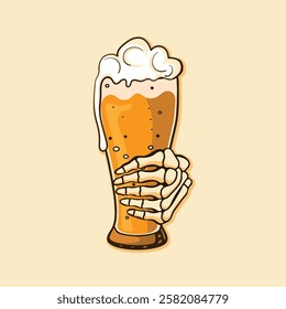 Beer Glass with holding skeleton hand design