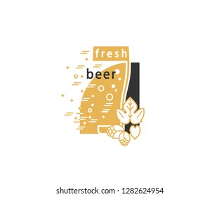 Beer glass and hops. Craft beer with brewing ingredient. Illustration for brewery, pub, bar, restaurant. Icon, sign, symbol in modern line style.