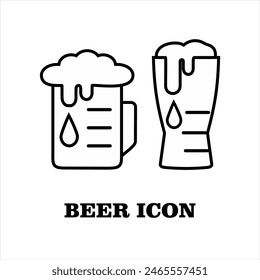 Beer glass icon. Alcohol. Spilled beer foam. Beer glass and flat glass icons for apps and websites. Drink bar, bender, restaurant, cafe, beer garden. Vector illustration