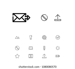 Beer glass icon with film, send mail and mountain symbols. Set of film, approved, laptop icons and mug concept. Editable vector elements for logo app UI design.