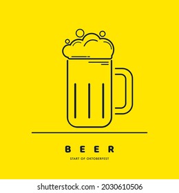 beer glass icon, in line art style, yellow background