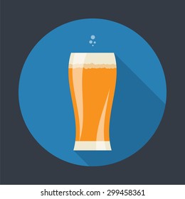 Beer glass icon with long shadow. Simple flat vector.