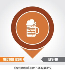 Beer Glass Icon On Map Pointer. Eps.-10.