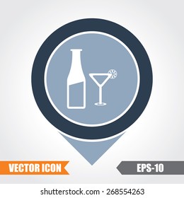 Beer Glass Icon On Map Pointer. Eps.-10.