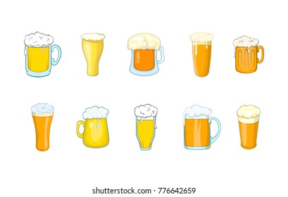 Beer glass icon set. Cartoon set of beer glass vector icons for web design isolated on white background