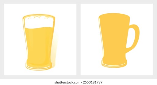 Beer glass icon signs on white backgrounds. Flat design vector.