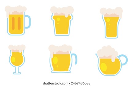 Iconos de vidrio de cerveza conjunto Ilustración vectorial
