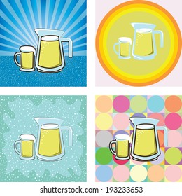 beer in glass and jar with retro style vector
