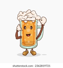 beer glass with kawaii cute face shaka call me hand gesture mascot vector illustration