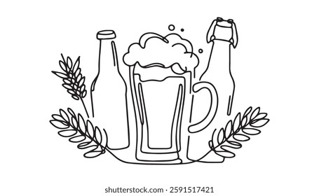 beer glass line art vector, beer glass bottle icon symbol. beer vector illustration