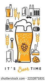 Beer glass line Brewery. Brew factory