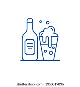 Beer and beer glass line icon concept. Beer and beer glass flat  vector symbol, sign, outline illustration.