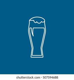 Beer Glass Line Icon On Blue Background