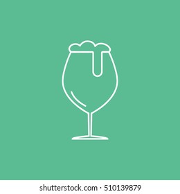 Beer Glass Line Icon On Green Background