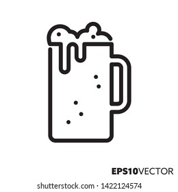 Beer glass line icon. Outline symbol of alcoholic beverage and refreshing drink. Lager mug flat vector illustration.