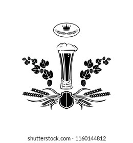 Beer Glass Logo Barrel Pub Bar Tavern Brewery Barley Brewing Alcoholic Food Ribbon Label black and white
