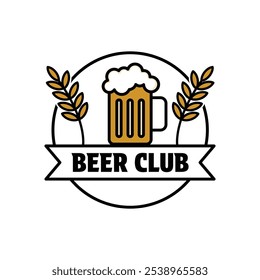 beer glass logo design concept vintage retro label circle with ribbon