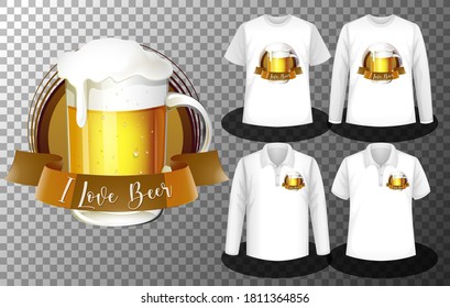 Beer glass logo with Set of different shirts with Beer glass logo screen on shirts illustration