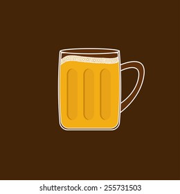 Beer glass mug with foam cap froth bubble. Flat design Vector illustration