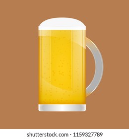 Beer glass mug with beer and foam. Light beer icon. Glass full with blond beer and foam. Vector colorful illustration.