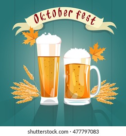 Beer Glass Mug Oktoberfest Festival Banner Flat Vector Illustration