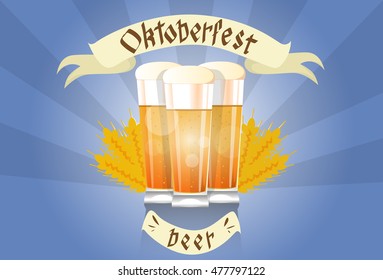 Beer Glass Mug Oktoberfest Festival Banner Flat Vector Illustration