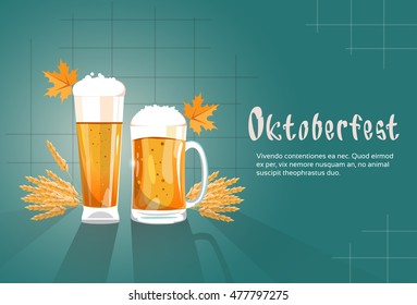 Beer Glass Mug Oktoberfest Festival Banner Flat Vector Illustration