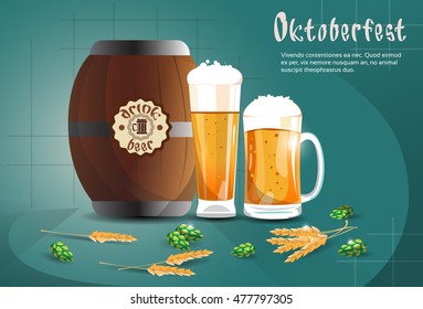 Beer Glass Mug Oktoberfest Festival Banner Flat Vector Illustration