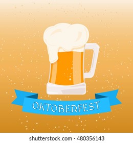Beer glass mug OKTOBERFEST beer festival. Light beer texture with bubbles. Vector Illustration.